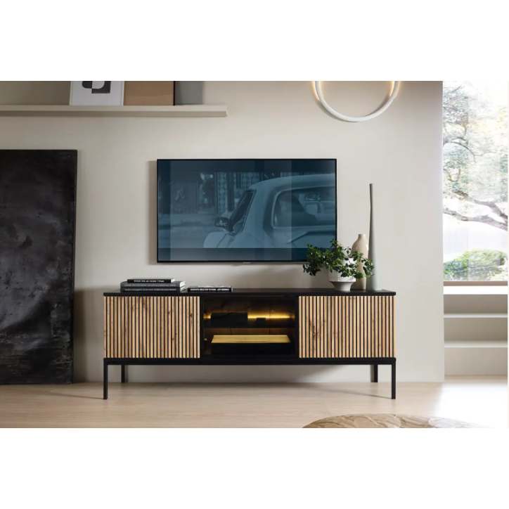 Ensemble meuble TV SENTO couleur Chêne Wotan / Noir